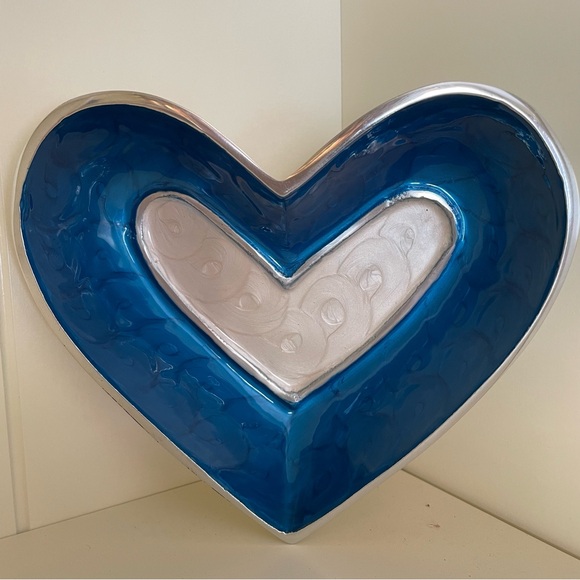 SouvNear Other - SouvNear Valentine’s Day Love Bowl Blue Heart Shaped Aluminum Serving Candy Dish